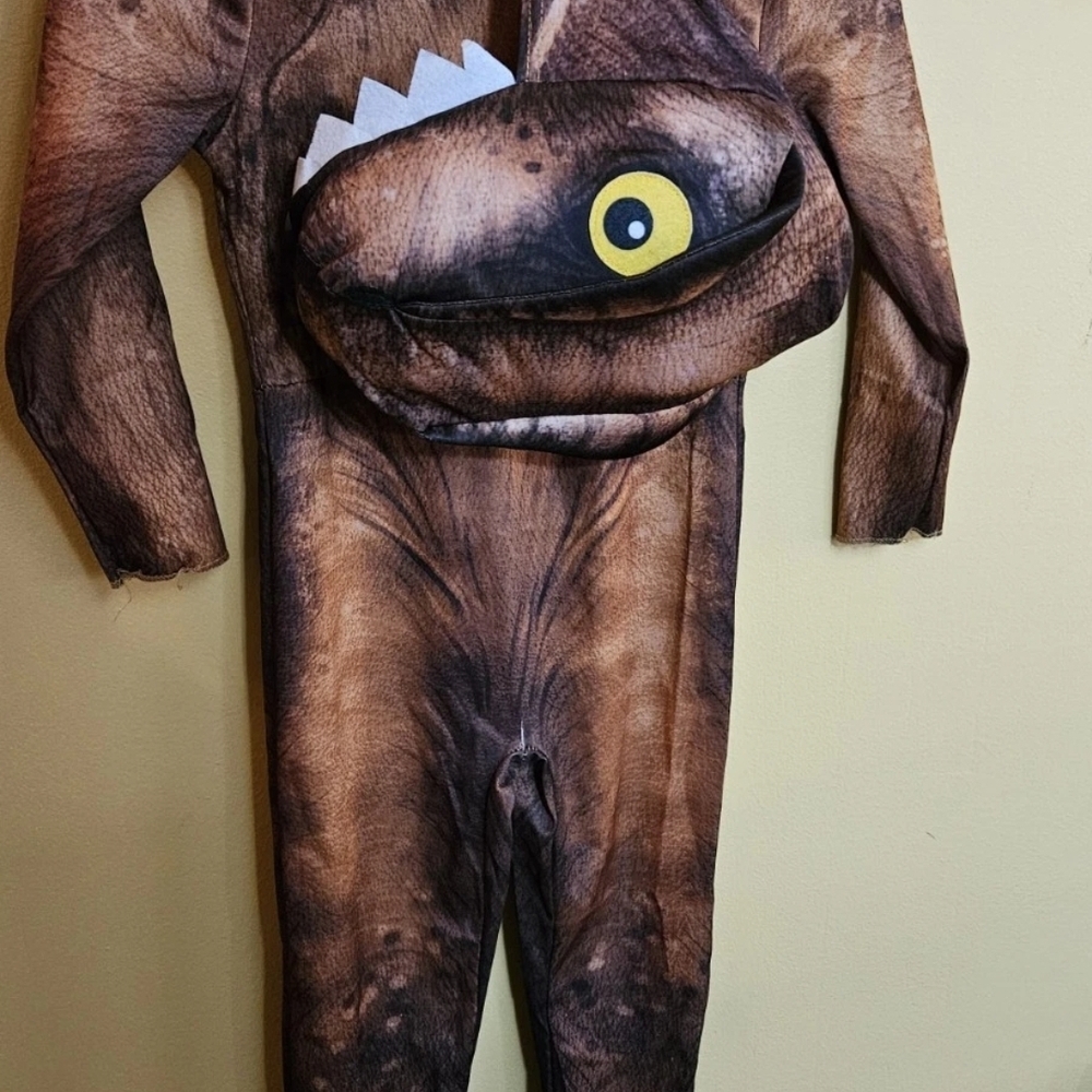 Party City Velociraptor Toddler Jurassic World Costume Jumpsuit With Tail & Mask